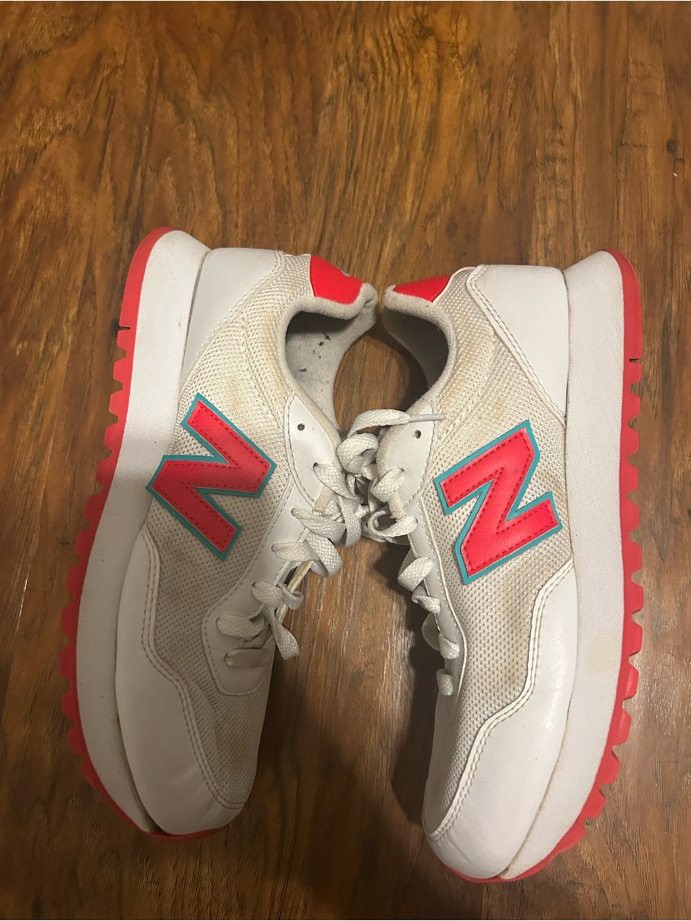 New Balance 527 'Energy Red' sneakers
 with Coral Pink and Teal Logo